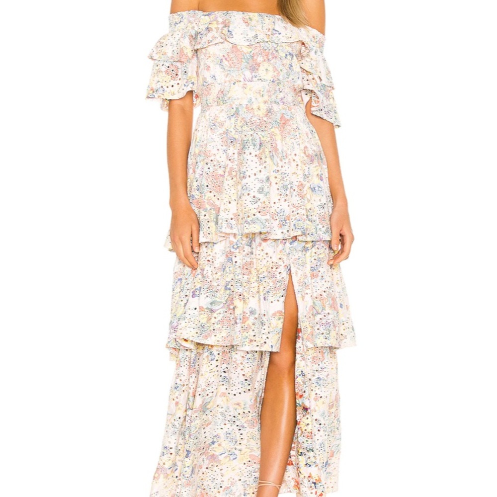 KENDALL + KYLIE Anglaise maxi ruffle slit dress